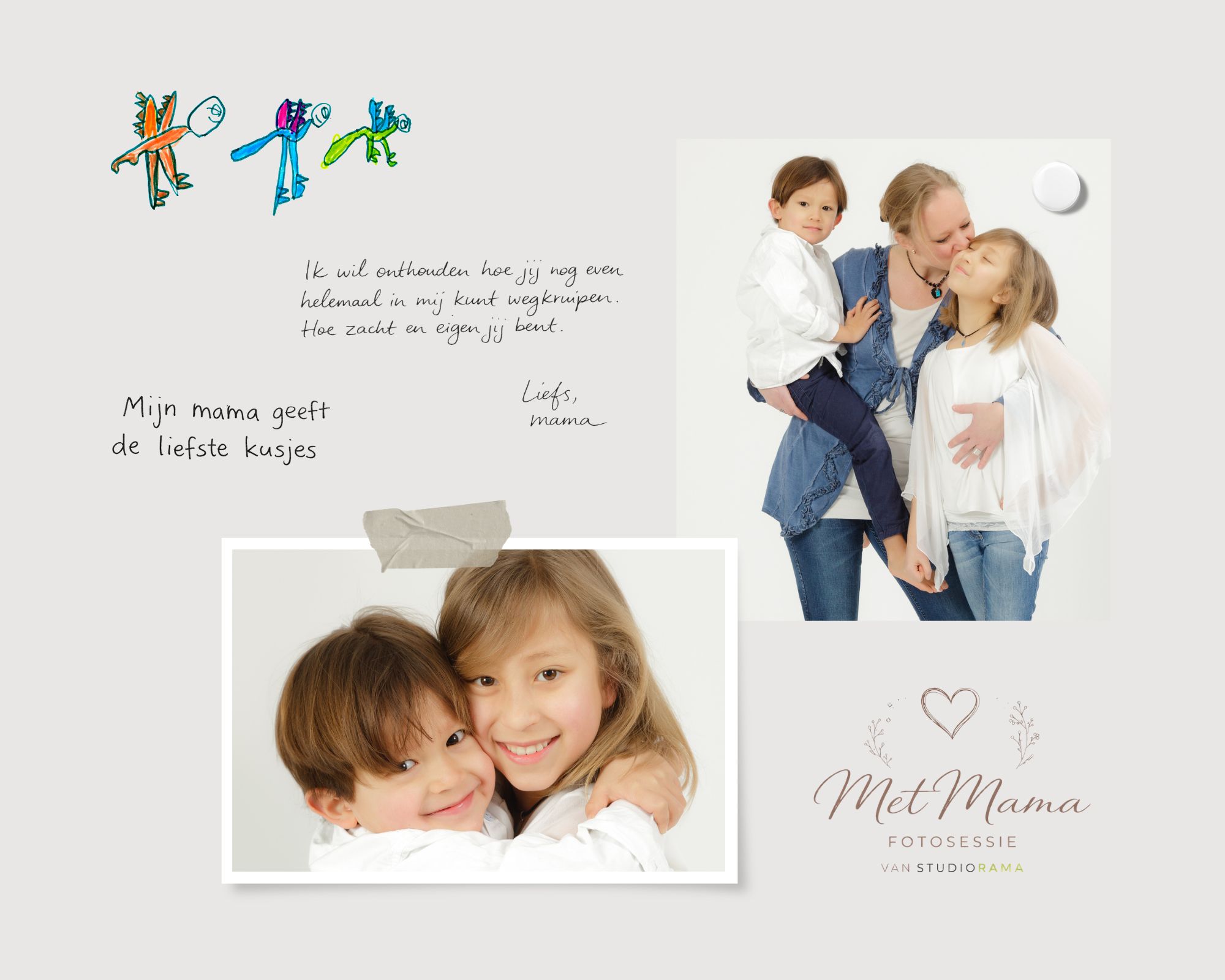 Voorbeeld van een Met Mama herinneringsprint met foto, handgeschreven tekst en kindertekening van Studiorama in Gouda